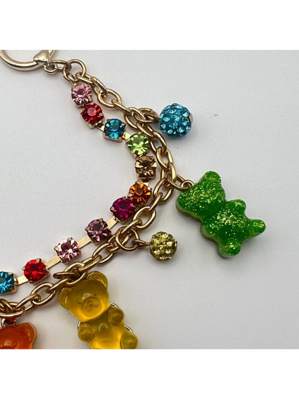 Betsey Johnson Rainbow Gummy Bear Charm Bracelet Rhinestones 8" Gold-Tone NWOT - Picture 4 of 14
